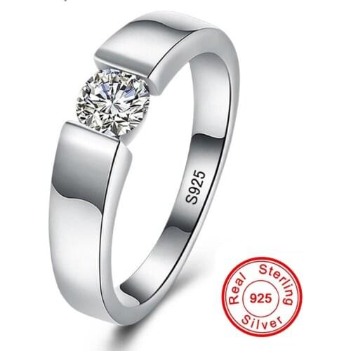 Solitaire male ring 925 Sterling silver AAA Zircon cz Statement Engagement Wedding Band Rings for men women Finger Party Jewelry