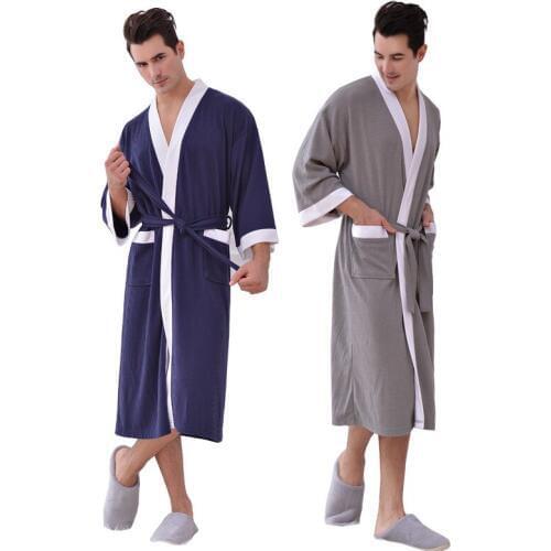 Men Summer Bathrobe Robe Male Men Nightwear Breathable Half Sleeves Bathrobe Splicing Home Clothes Robe Coat
