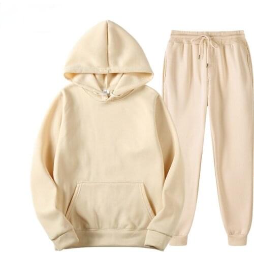 2021Brand Men Solid Color Casual Sets Autumn New Mens Hoodies + Pants Two-Piece Tracksuit Trendy Sportswear Set Male