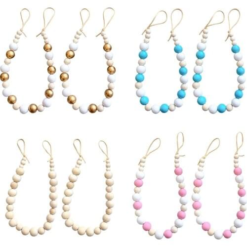 Set of 2 Wood Curtain Tiebacks Boho Beaded Curtain Holdbacks Home Decor