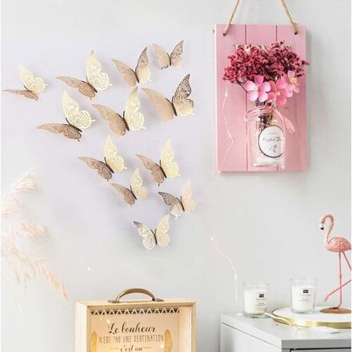 12Pcs/Set 3D Hollow Butterfly Wall Stickers Home Decor Stickers Fridge Stickers DIY Party Wedding Butterflies For Kids Rooms