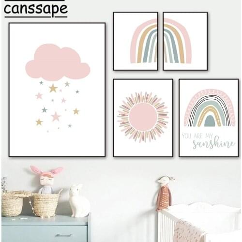 Nordic Wall Art Poster Sun Rainbow Posters Cloud Print Nursery Canvas Painting Cartoons Pictures Baby Girl Bedroom Decoration