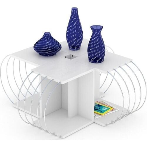 New Modern 2021 Natural Decorative Coffee Tables 4'lü (White-Chrome)