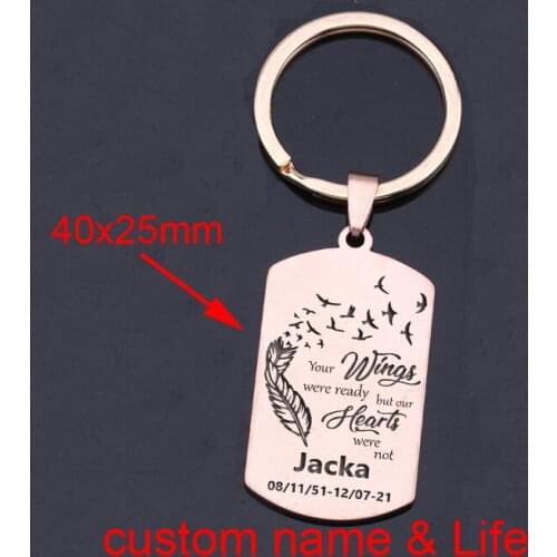 Personalized Custom Name And Life Commemorative Keychain Engraving: Your Wings Were Ready But Our Heart Were Not