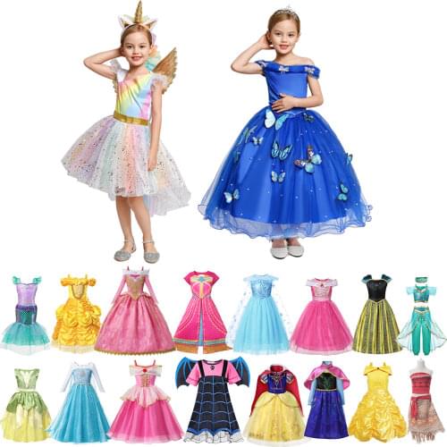 Girl Princess Costumes Frozen Anna Elsa Snow White Cosplay Fancy Outfits Unicorn Vampire Fairy Summer Halloween Party Dresses