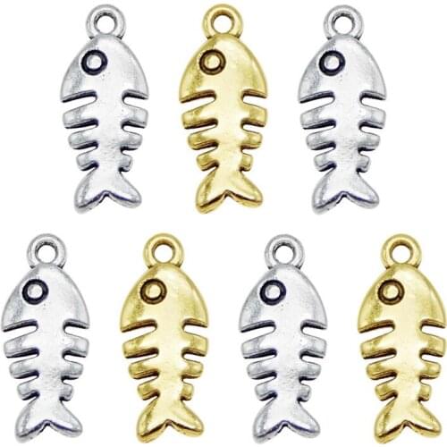 40pcs Charms Double Sided Fish 16x7mm Antique Making Pendant fit Vintage Mix Bronze color,DIY Handmade Jewelry Fish BoneColor