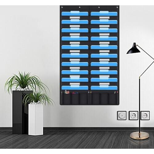 20 Pocket Door Hanging File Organizer With Name Tag,Black Wall Storage Pocket Charts With 4 Hangers,Great for Classroom,School,H