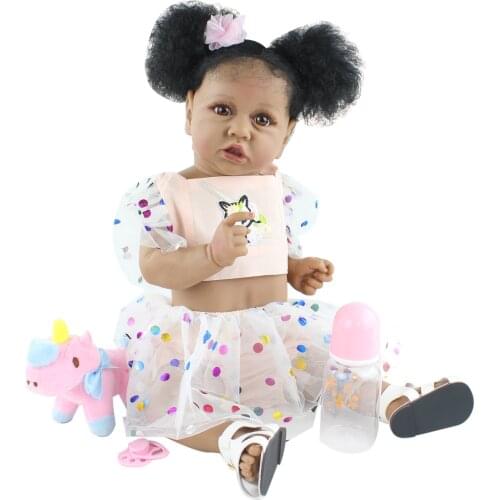 55cm Full Body Silicone Reborn Baby Doll For Girl Lifelike Vinyl Newborn Black Skin Babies Christmas Child Birthday Gift