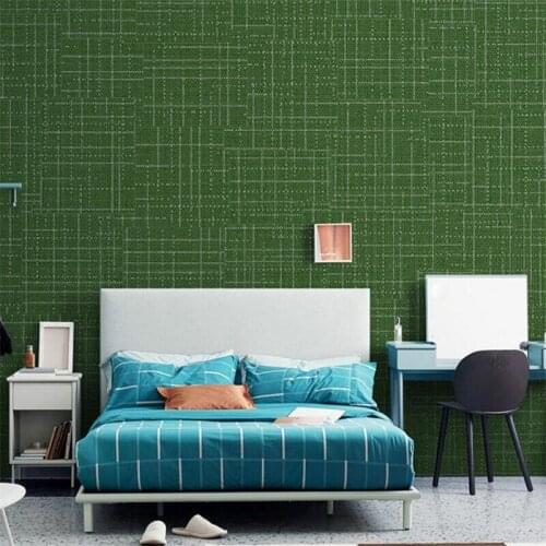 Modern simple plain blue solid color linen pattern green wallpaper living room bedroom background wall paper dark green фотообои