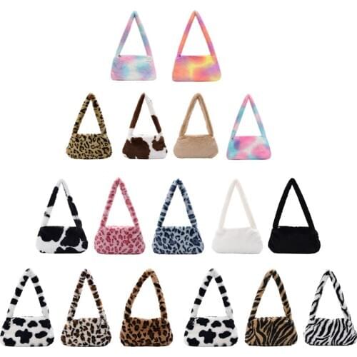 Retro Animal Pattern Underarm Bag Women Mini Plush Shoulder Handbags Purse For Women 2020 New Fashion Bags