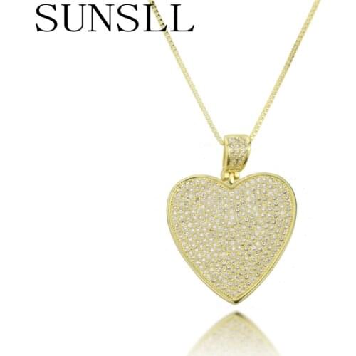 SUNSLL Fashion gold copper necklace Cubic Zirconia heart pendant necklace for women Party, anniversary jewelry pendant necklace