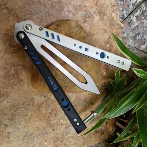 The One BS Butterfly Practice Flail (Black And White) D2 Not Sharp Blade G-10 Handle Camping Hunting Knife OutdoorTool
