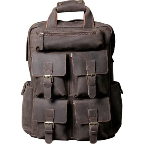 Vintage Oxhide Top Layer Cow Leather Shoulder Bag Handmade Head Leather Backpack Cowhide Mens Computer Bag