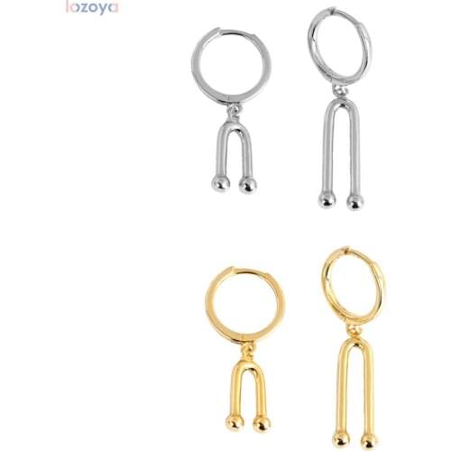 LOZOYA 925 Sterling Silver Geometric Irregular Piercing Drop Earring Rock Punk Women Classic Circle Round Luxury Jewelry