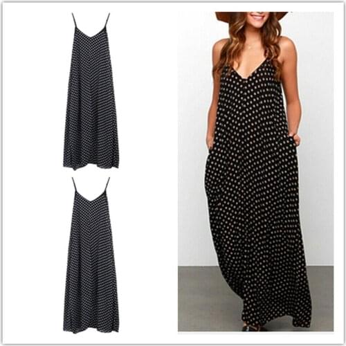 New trendy Dot Black Printed v-neck Bodycon Women Summer sleeveless S-XL Long maxi Dress Sundress Vestidos femme 2019