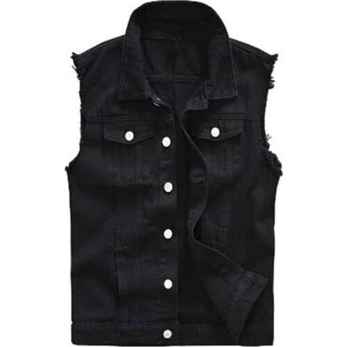 New Mens Male Black Fashion Casual Cool Jean Vest Slim Fringe Denim Waistcoat Sleeveless Tank Top