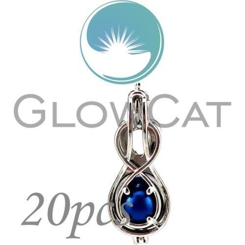 20x Silver Number Infinity Beads Cage Perfume Diffuser Aroma Oyster Pearl Cage Locket Pendant KK928