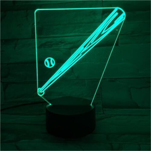 3D Night Light Baseball Bat Shape Novelty Visual Multicolor Lamp Acrylic USB Remote Control Lamparas Home Decorations 412