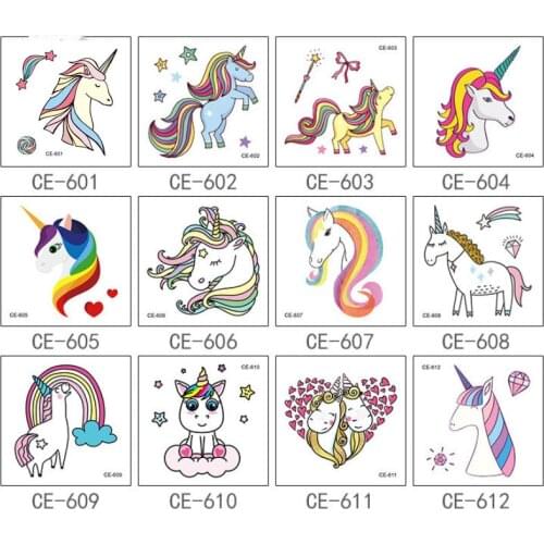 5pcs Unicorn Temporary Tattoos Sticker Colorful Fake Tattoo Flash Waterproof Body Art Child Designs Cartoons 6*6 Cm