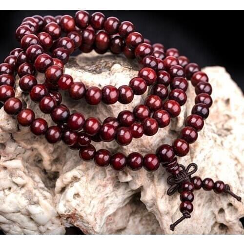 6mm 108 Prayer Beads Mala Knot Elastic Bracelet Vintage Ethnic Sandalwood Buddhist Buddha For Women Men