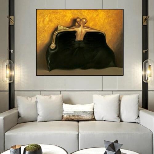 Abstract Nude Kiss Art Canvas Painting Golden Vintage Posters and Prints Wall Pictures for Living Room Home Decoration