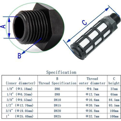 Free shipping 2pcs Air Silencer Absorb Noise Filter 1" Water Filter Plastic Exhaust Muffler Plastic Exhaust Muffler Male Thread