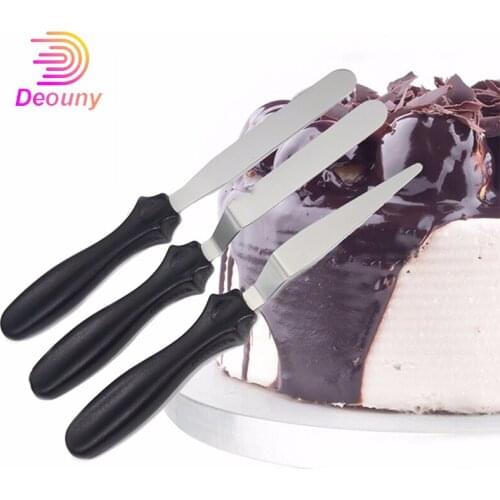 DEOUNY 3pcs Small Cranked Angled Spatula Palette Knife Set Stainless Steel Icing Sugarcraft Fondant Butter Cake Decoration Tools