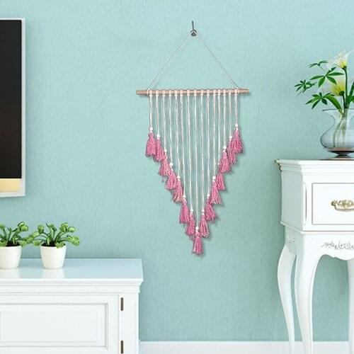 Home Tapestry - Handmade Bohemian Style Macrame Knitted Pendant Wall Hanging of The Living Room Bedroom Decoration Pink Color