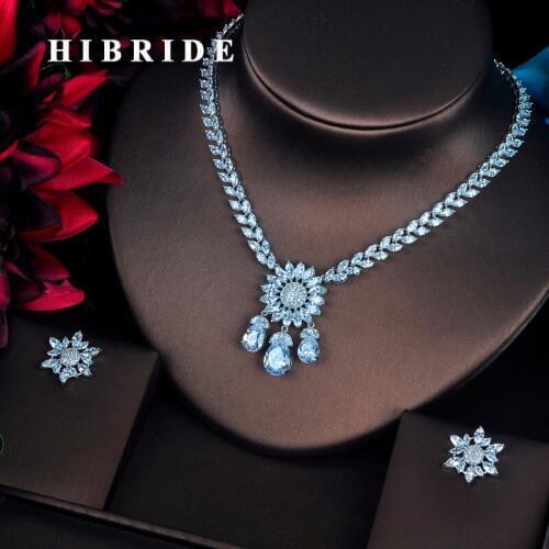 HIBRIDE Fashion Style White Gold Color Cubic Zirconia Women Jewelry Sets Wedding Bride Dress Accessories N-364