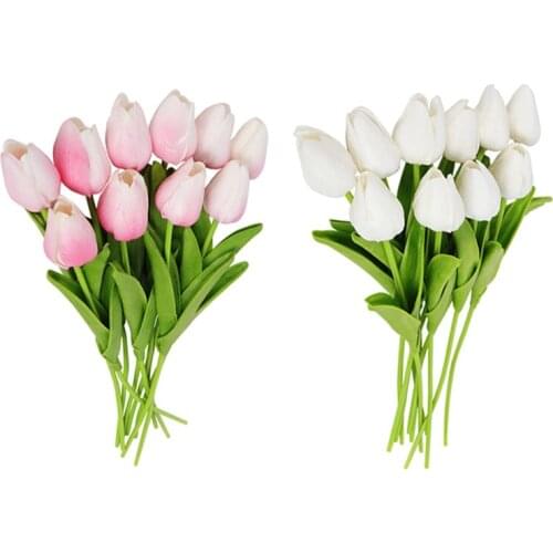 20 Pcs Artificial Flowers Fake Tulip Bouquet for Home Garden Wedding Party Floral Decor