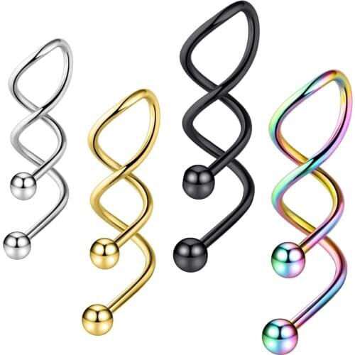 JUNLOWPY Twist Spiral Ear Industrial Spiral Navel Belly Button Ring Piercing Barbells Nombril Ombligo Earring Piercing Jewelry