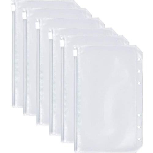 A5 A6 6-Hole Binder Pockets Waterproof PVC Cash Budget Envelopes Zipper Binder Pouches for Notebook Planner Journey Binders