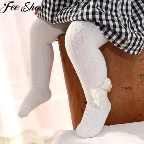 2021 Spring Autumn Knitted Tights Baby Princess Pantyhose For Girls Bowknet Children Bottom Toddler Kid Girl Ribbed Stockings
