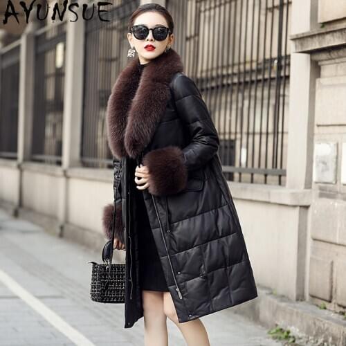 AYUNSUE Genuine Leather Jacket Women Korean Sheepskin Coat Female 90% White Duck Down Parkas Fox Fur Collar 2021 Mujer Chaqueta
