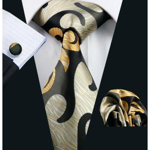 LS-1182 Men`s Tie Brown Novelty 100% Silk Fashion Tie Hanky Cufflinks Set For Men Formal Wedding Party Business Free Postage