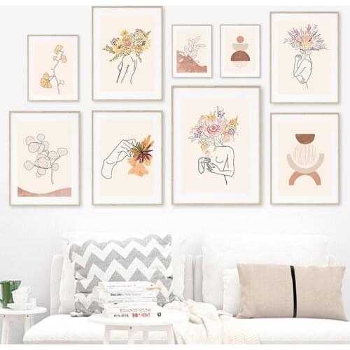 Wall Art Sexy Woman Abstract Line Leaf Flower Posters Prints Canvas Painting Pictures Minimalist Modern Living Room Home Decor