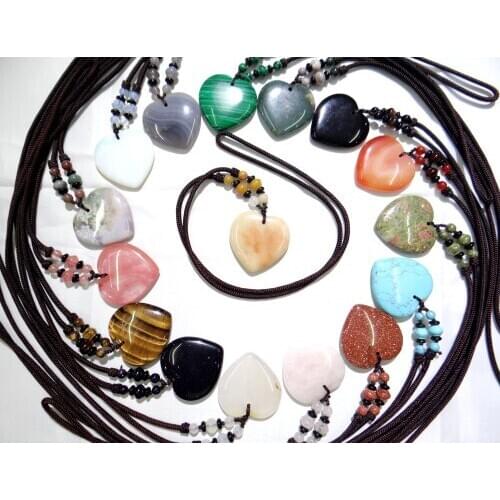 Natural stone Quartz Crystal Turquoises tiger eye aventurine Opal Heart-shaped charms Pendant for diy Jewelry making necklace