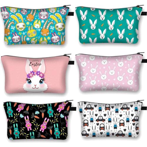 2020 New Zipper Makeup Bags Cute Rabbit Pattern Cosmetic Pouch For Travel Women Wash Bag Canvas Organizer Cosmetic Bag