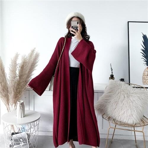 2021 new coarse wool line long big sweater lazy wind knitting cardigan western style loose coat thickened