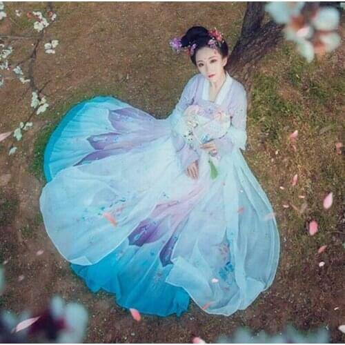 Chinese Retro Womens Hanfu Cosplay Long Sleeve Dress Stage Costume Tang Suit Hot Dance Birthday Party Dress Girls Hanfu Dress