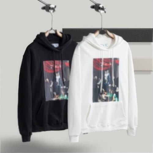 113244 Autumn New Fashion Classic Trendy Brand Luxury Design Virgin Oil Painting Arrow Loose Hooded Pullover Loose Sweater F1