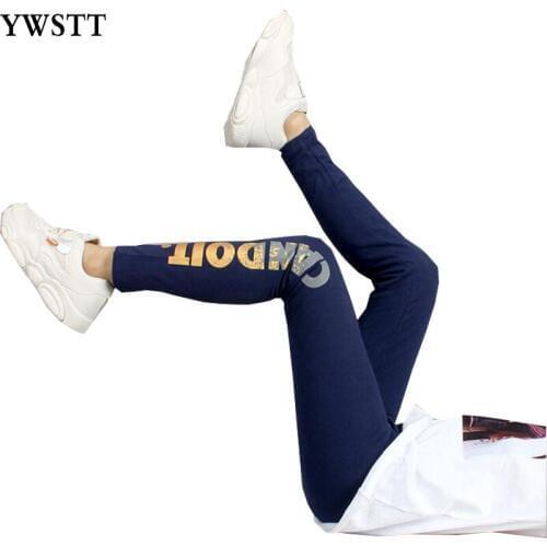Girls Sport Leggings 2020 New Teenage Girls Cotton Pant Golden Print Black Kids Sport Trousers Spring Fall Students Bottoms