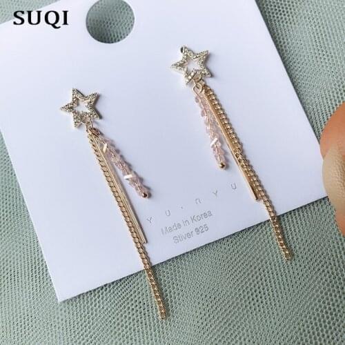 SUQI new fashion exquisite high quality gold AAA Zircon earrings long tassel earrings star fashion jewelry for women earrings