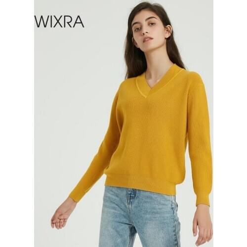 Wixra Warm Sweaters And Pullovers Long Sleeve Soft V-neck Ladies Knitted Sweater Womens Jumpers 2019 Autumn Winter