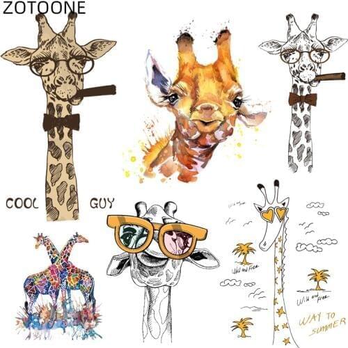 ZOTOONE Cute Giraffe Patch Iron on Heat Transfer Patch for Kids Cartoon Animal Stickers for Clothing Diy T-shirt Appliques E