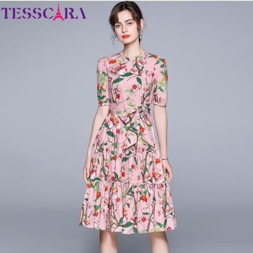 TESSCARA Women Summer Elegant Cotton Dress Festa Female High Quality Prairie Chic Party Robe Femme Designer Floral Vestidos