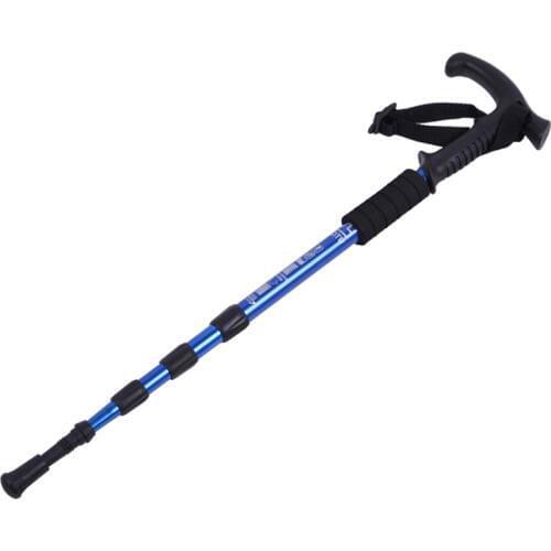 Unisex Walking Stick 4 Joints T-handle Adjustable Anti Slip Aluminum Alloy Cane Outdoor Climbing Accessories