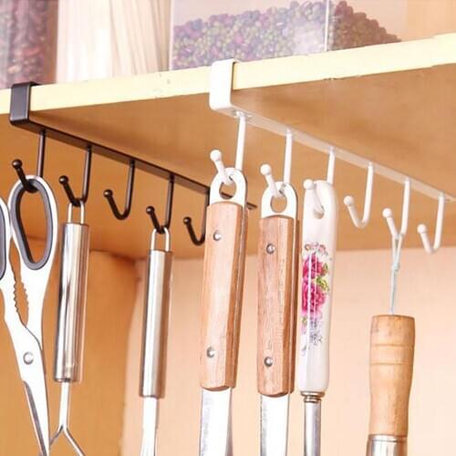 6 Hooks Kitchen Cupboard Cabinet Hanging Rack Pantry Metal Storage Hanger Organizer for Hanging Mug Utility Cookware