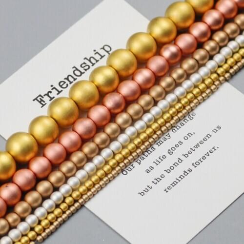 WLYeeS Natural SIlvers Gold Color Round Hematite Beads Dull Polish Matte Beads For Jewelry Making DIY Bracelet 15'' 2 3 4 6 8 10