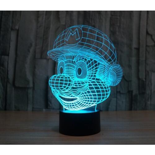 YJM-2851 Top Quality 3D Super Mario Cartoon Shape 3D Night Light 3D Desk Lights for Kids Gift with Touch Button